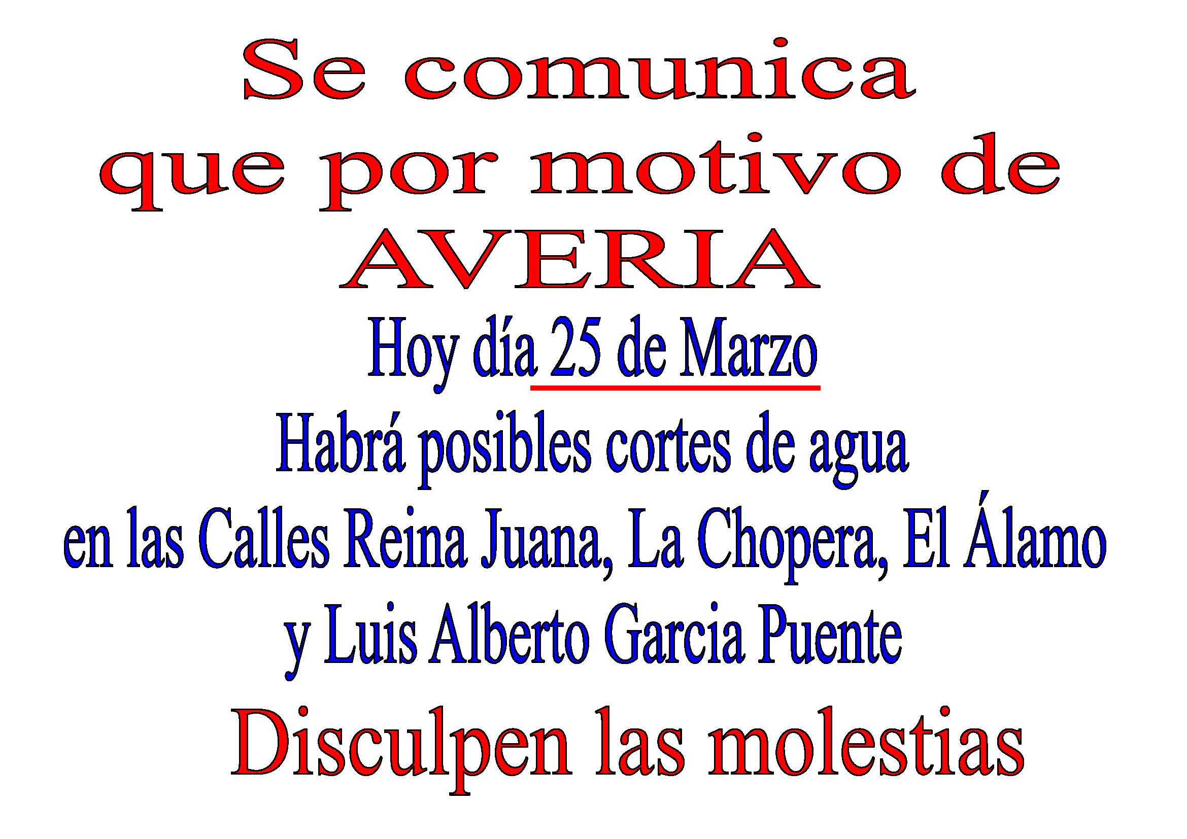 Corte de agua por Avería