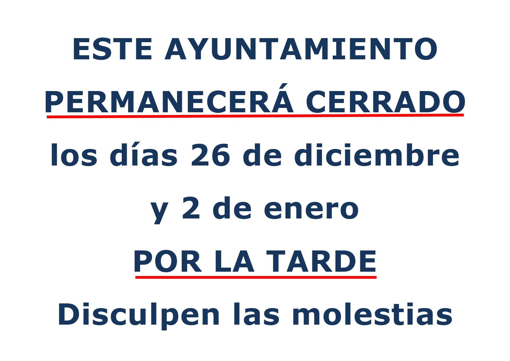 Horario del Ayuntamiento en Navidad