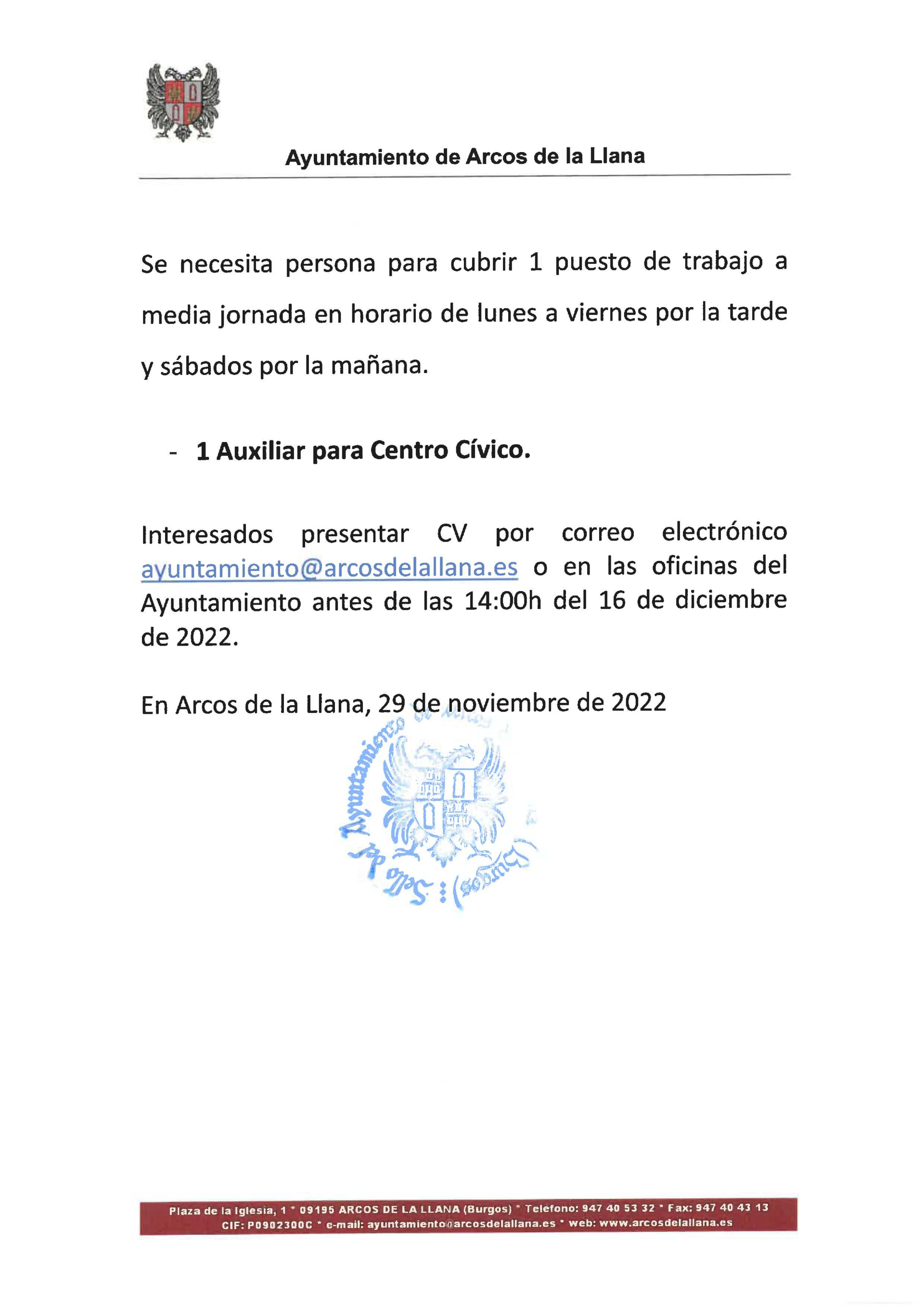 Imágen del ecento: OFERTA DE EMPLEO